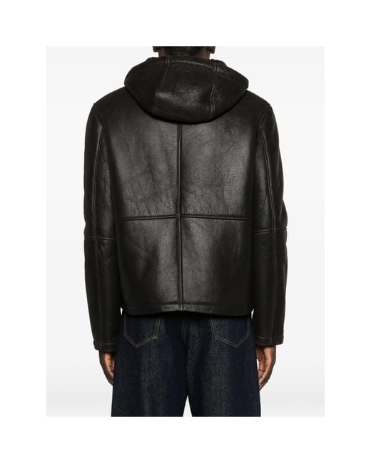 Dondup Black Hooded Shearling Jacket for men