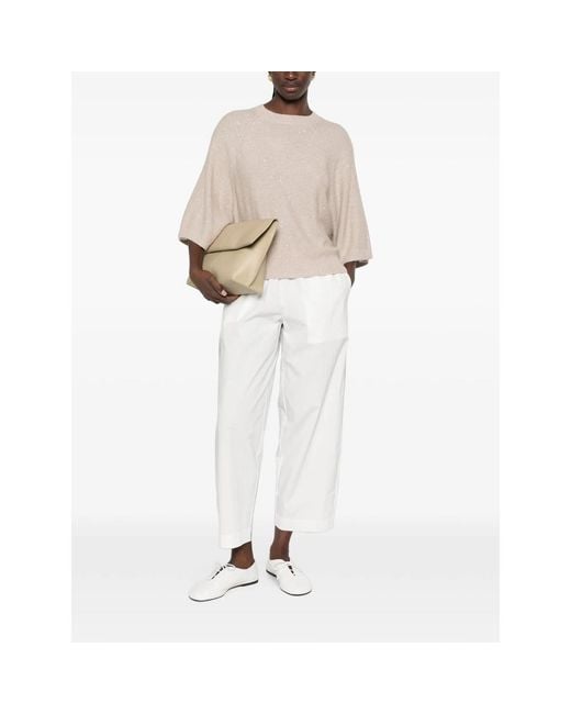 Fabiana Filippi Natural Sequin-Embellished Raglan-Sleeve Sweater