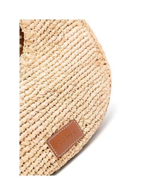 Staud Metallic Woven Raffia Bag With Leather Trim