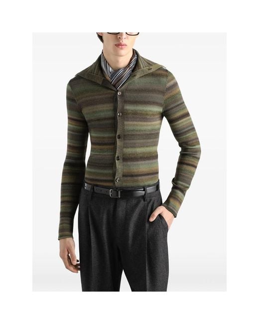 Dolce & Gabbana Green Ribbed Wool Cardigan for men