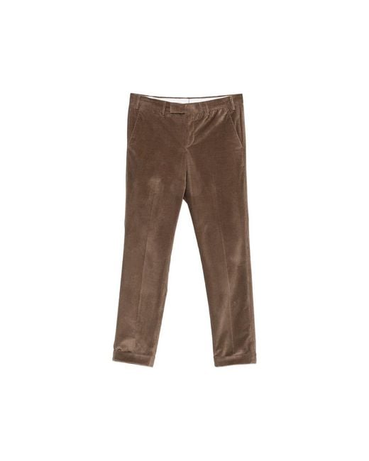 PT Torino Brown Corduroy-Texture Turned-Up Trousers for men