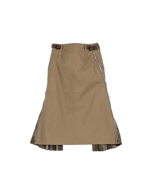 Sacai Natural Zip-Detail Midi Skirt