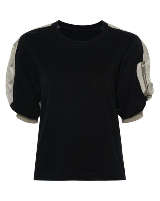 Sacai Black Puff-Sleeves Panelled T-Shirt