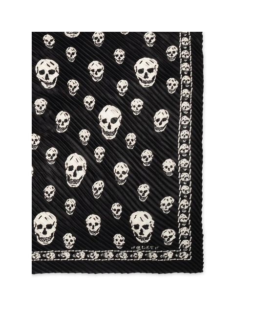 McQueen Black Skull-Print Plissé Scarf