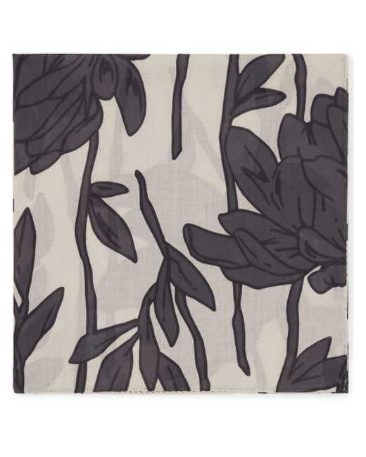 Brunello Cucinelli Natural Leaf-Print Cotton Scarf