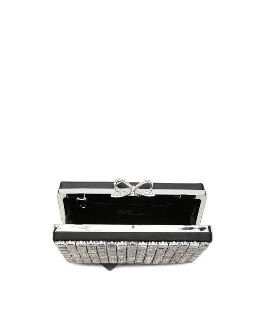 Self-Portrait Gray Bow-Embellished Crystal-Embellished Clutch Bag