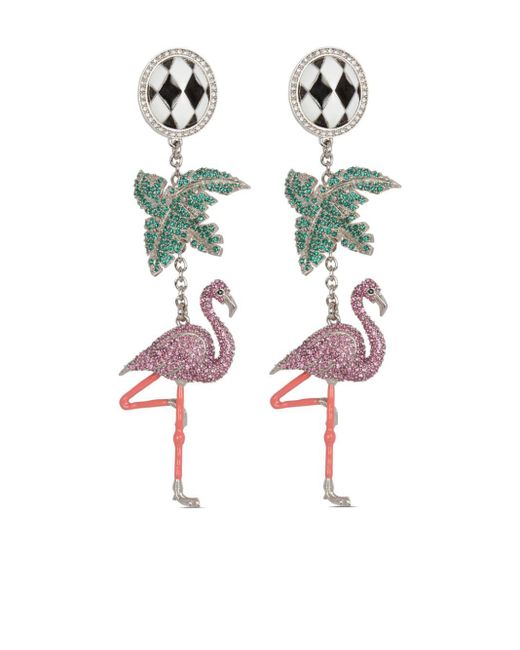 Balmain White Flamingo Crystal Drop Earrings