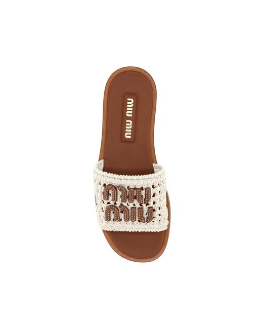 Miu Miu Natural Crochet Logo Slides
