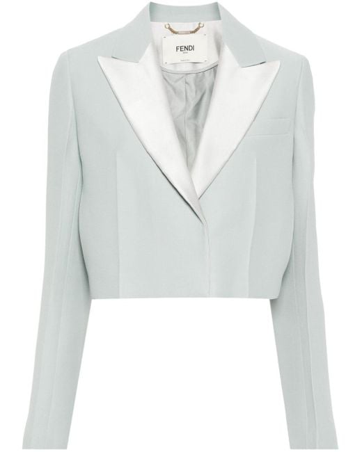 Fendi White Cropped Contrast-Panel Blazer