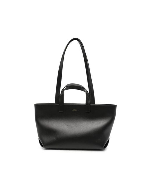 A.P.C. Black A. P.C. Logo-Print Leather Tote Bag