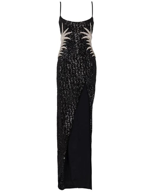 Balmain Black Sequinned Palm Leaf Gown