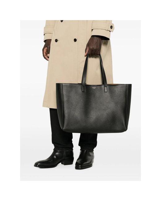 Saint Laurent Black Logo-Stamp Leather Tote Bag for men
