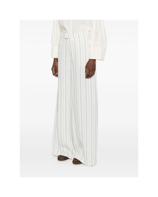 Berwich White Striped Wide Leg Trousers