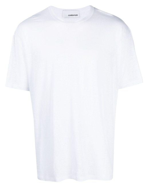 Costumein White Slub-Texture Linen T-Shirt for men