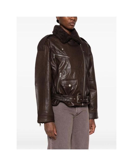Gestuz Black Belted Shearling-Collar Jacket