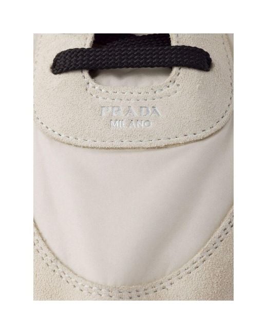 Prada White Collapse Re-Nylon And Suede Elasticized Sneakers for men