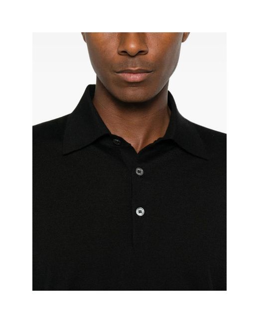 Fedeli Black Long-Sleeve Polo Sweater for men