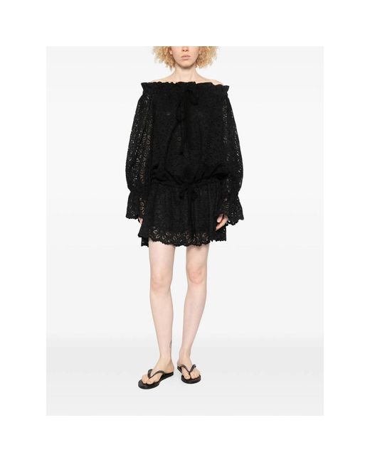 LES FILLES D'EVA Black Ruffled Lace Mini Dress
