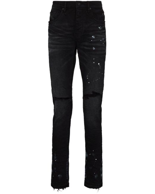 Purple Brand Black Brand Paint Splatter-Effect Skinny Jeans for men