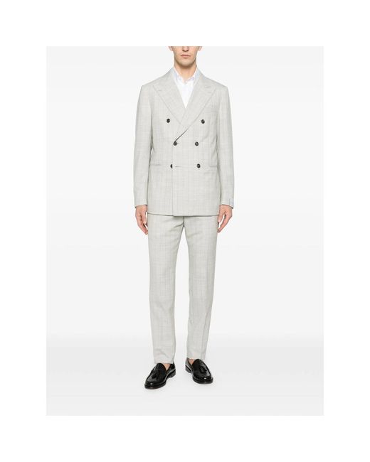 Caruso White Norma Double-Breasted Check-Pattern Suit for men