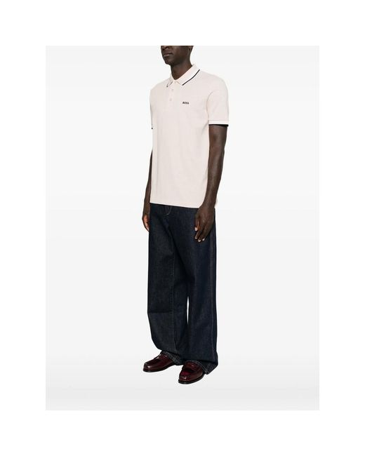 Boss Natural Logo-Embroidered Tipped Polo Shirt for men