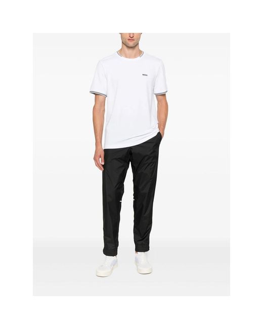 Boss White Stretch-Cotton T-Shirt With Stripes And Logo for men