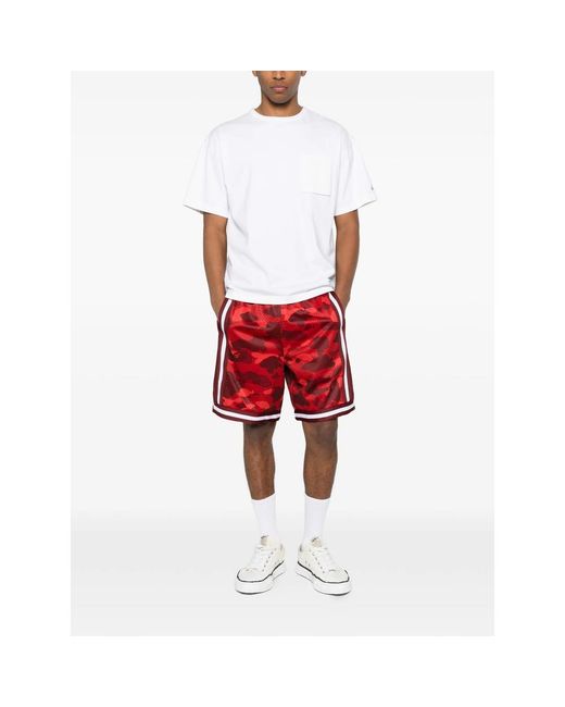 A Bathing Ape Red Abc Camo Sta Shorts for men