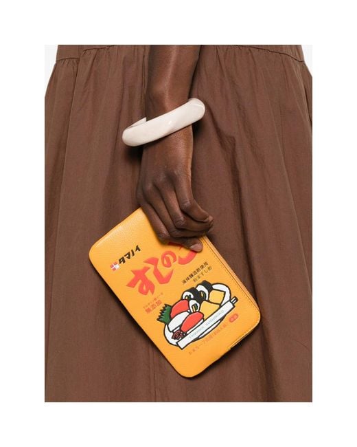 Anya Hindmarch Orange Sushi No Ko Graphic-Print Leather Clutch Bag