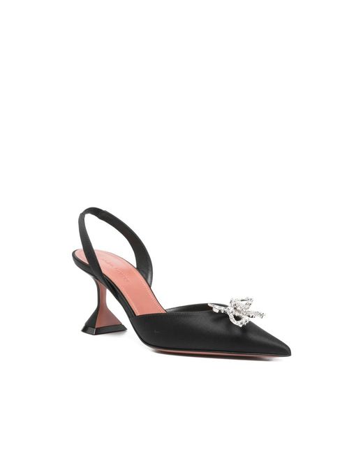 AMINA MUADDI Black Pointed Toe Slingback Shoes With Bow