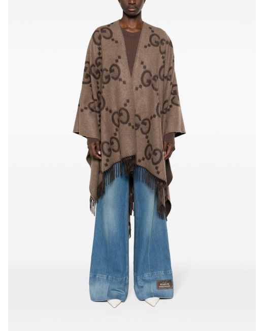 Gucci Brown Double G-intarsia Oversized Cashmere Poncho