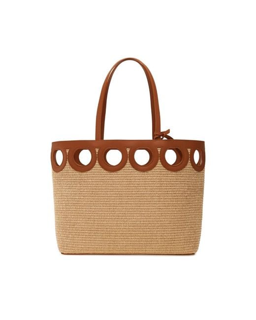 Ferragamo Brown Tote Bag Calfskin & Raffia