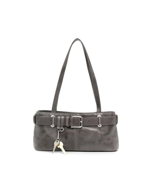 OSOI Gray Buckle-Detail Leather Tote Bag