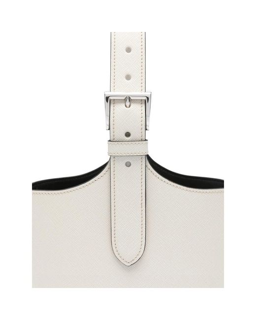Prada White Logo-Print Bucket Bag