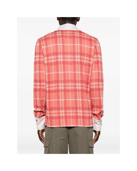 Vivienne Westwood Red Check-Pattern Long-Sleeve Polo Shirt for men