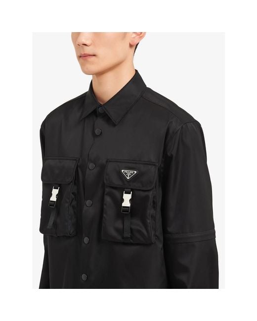 Prada Black Re-Nylon Triangle-Logo Shirt for men