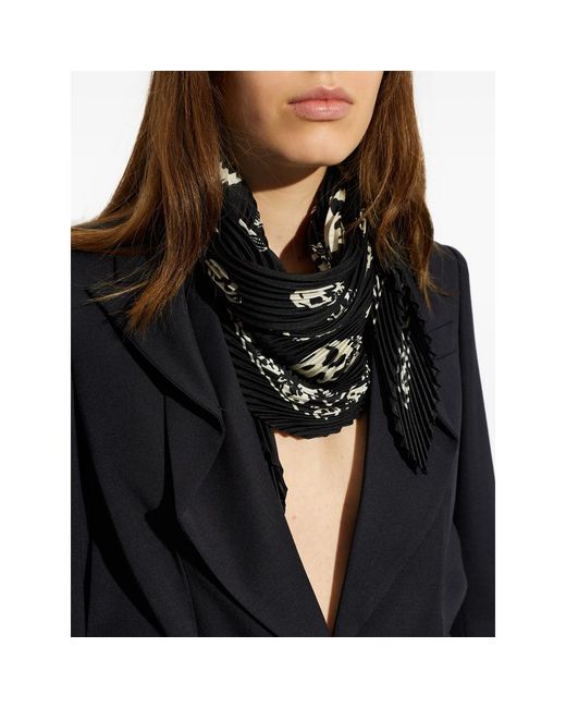 McQueen Black Skull-Print Plissé Scarf