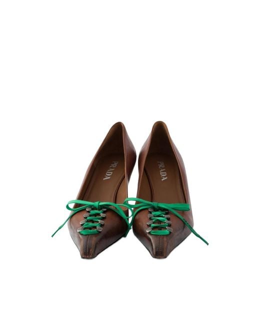 Prada Brown Antiqued Leather Pumps