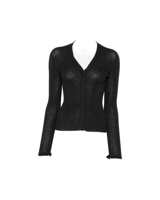 CECILIE BAHNSEN Black Ribbed-Knit V-Neck Cardigan
