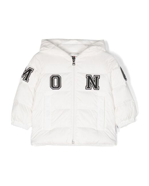 Moncler White Logo-Patch Hooded Padded Jacket