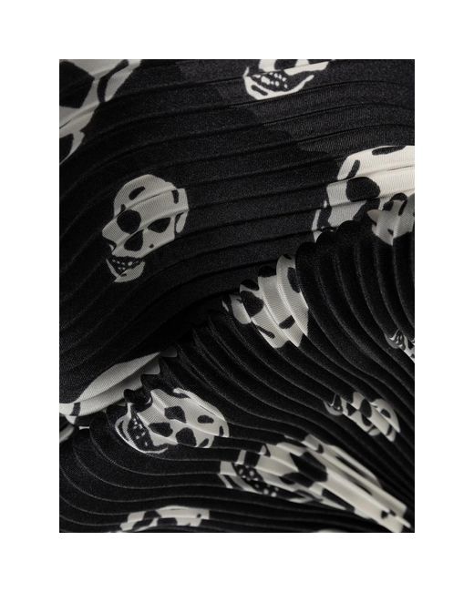 McQueen Black Skull-Print Plissé Scarf