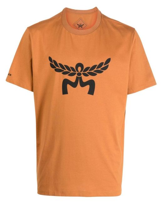 MCM Orange Laurel Logo-Print Cotton T-Shirt