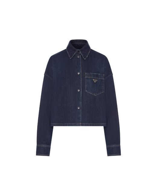 Prada Blue Logo-Plaque Denim Jacket