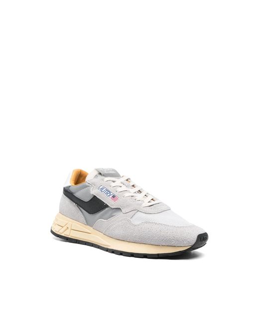 Autry White Reelwind Low "Sand Cracked Leather And Nylon" Sneakers for men