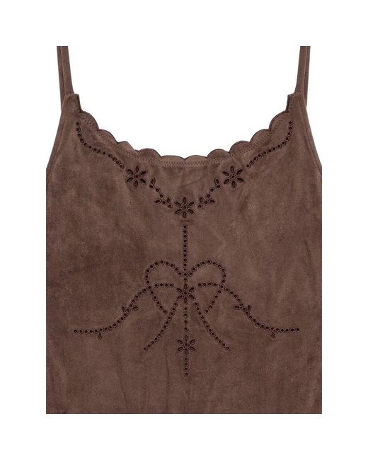 Frankie's Bikinis Brown Juliet Scalloped Embroidered Swimsuit