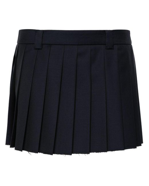 Miu Miu Black Embroidered-Logo Pleated Mini Skirt