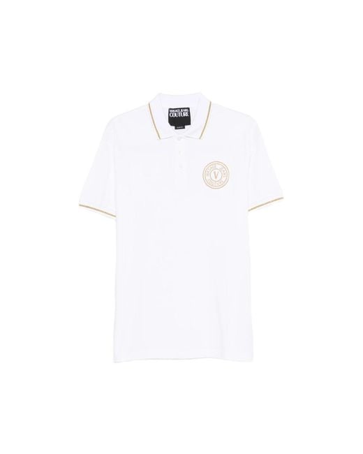Versace Jeans Couture White Logo-Print Polo Shirt for men