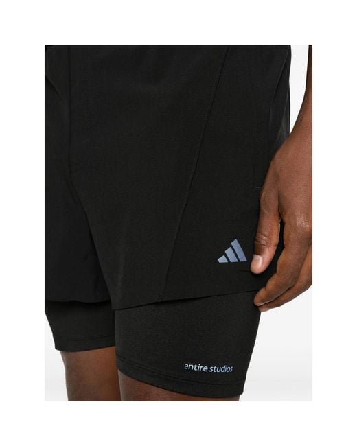 Adidas X Entire Studios Black X Entire Studios Layered Logo-Print Shorts for men