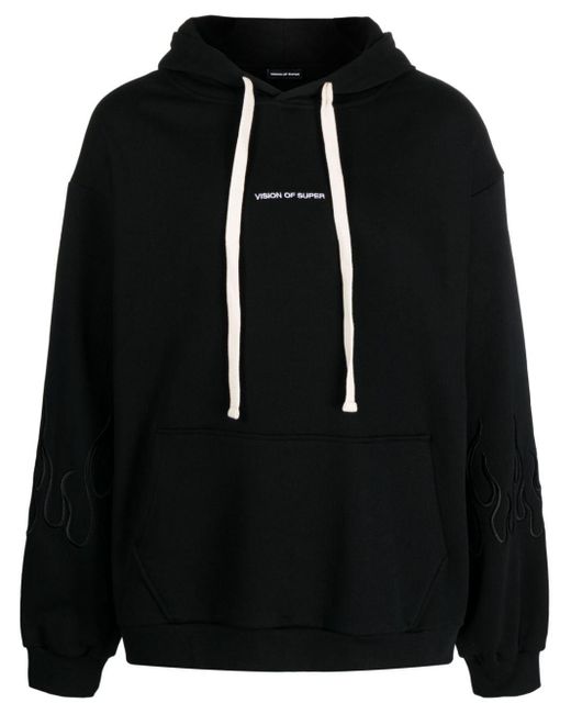 Vision Of Super Black Flame-Embroidered Cotton Hoodie for men
