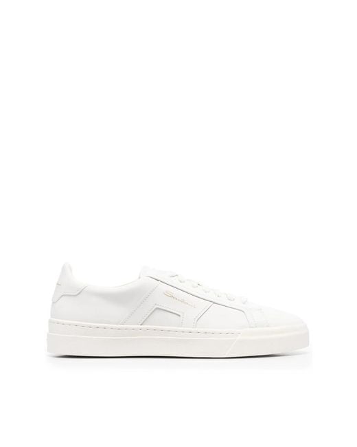 Santoni White Double Buckle Low-Top Sneakers for men