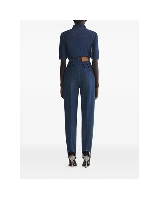 Mugler Blue Pleated Cigarette Trousers
